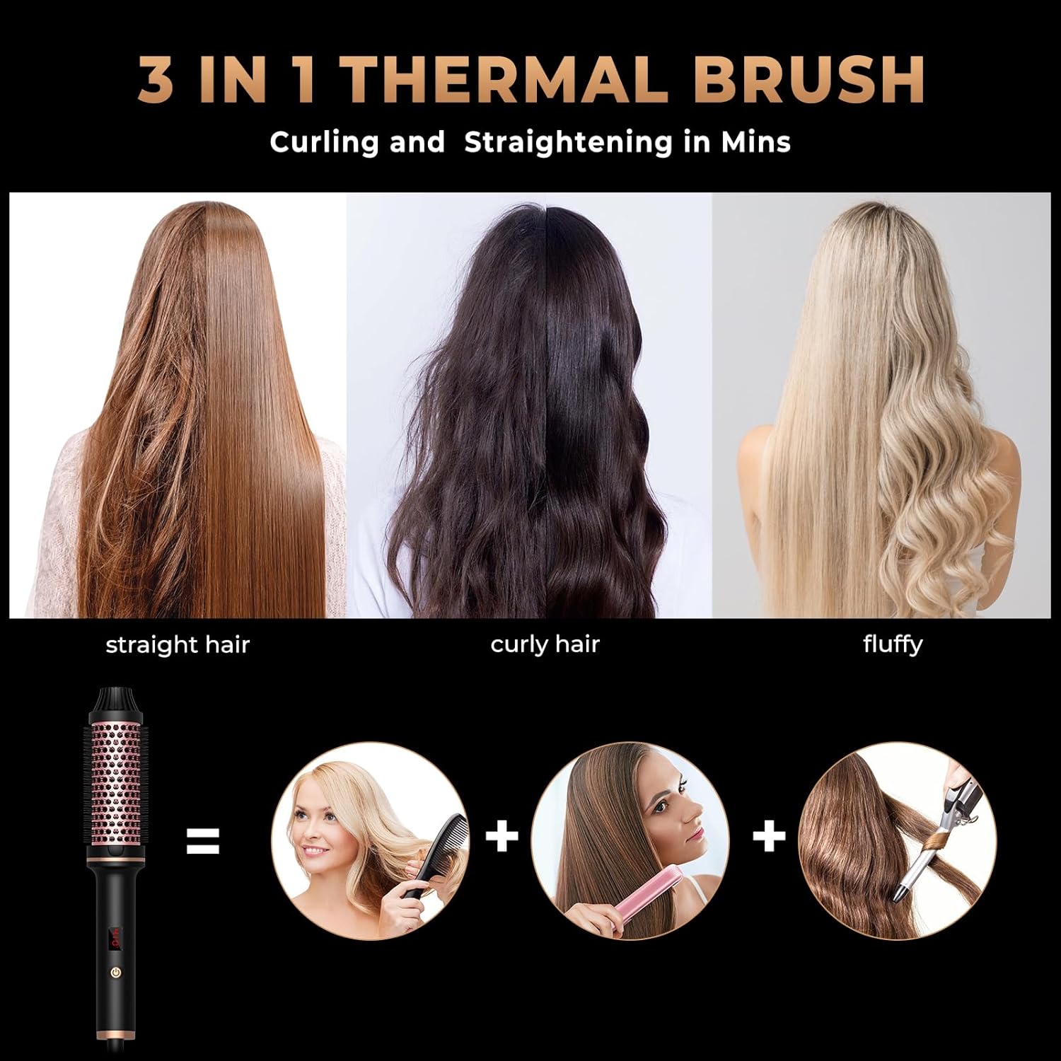 Yitrust Thermal Brush Curling Iron Brush Heated Round Brush Heated