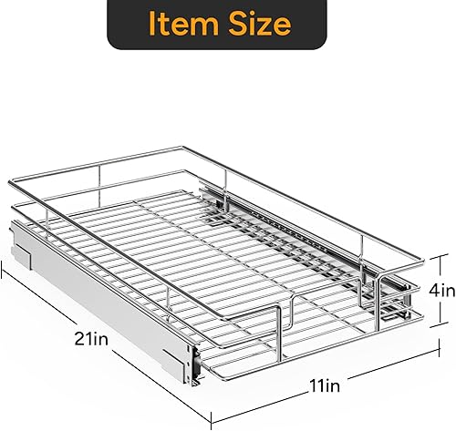 Miniatura 3 de ROOMTEC Organizador de gabinete extraíble (11 pulgadas de ancho x 21 pulgadas de profundidad), estantes deslizantes resistentes, cajones extraíbles