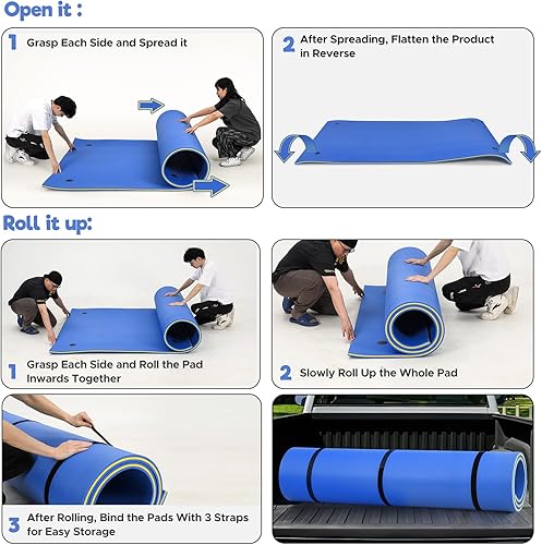 Miniatura 7 de Tapete de agua flotante, 7 x 3 pies8 x 4 pies9 x 6 pies13 x 5 pies, tapete flotante de espuma XPE resistente al desgarro de 3 capas con correas
