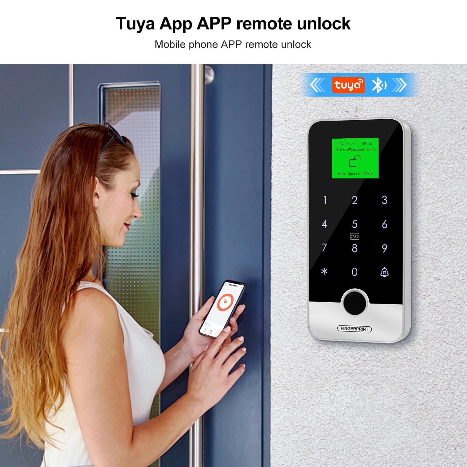 Bluetooth Tuya App Sicherheits-Zugangskontrollsystem Kit mit RFID-Smart-Fingerabdruck-Zugangskontrolle, Touch-Tastatur-Türschloss, elektrischem Einsteckschloss