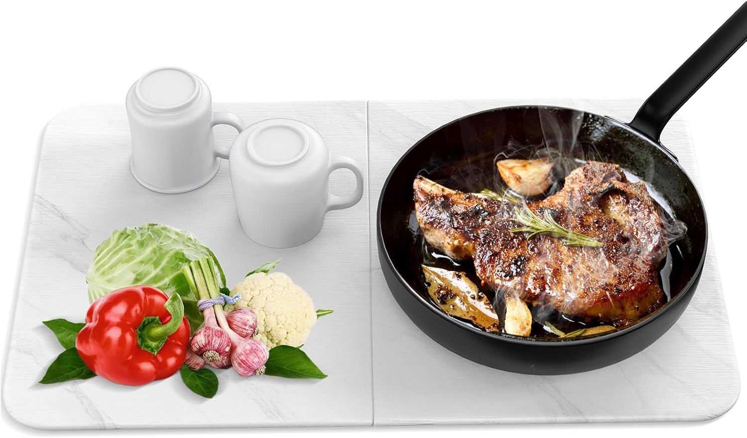 Stone Dish Drying Mat for Kitchen Counter, Eco-Friendly Ultra Absorbent Heat Resistant Diatomaceous Earth Sink Tray Mat for Dish Bottles Cups Pet Bowl (Snow White)