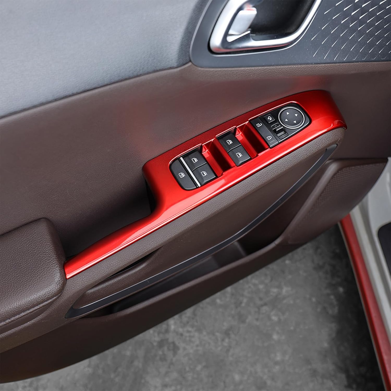 5P Side Door Lock Lift Control Button Frame Panel Protective Trim Sticker,Door Lock Glass Control Button Panel Cover, Compatible with Kia Soul 2020-2025 Accessories (Red)