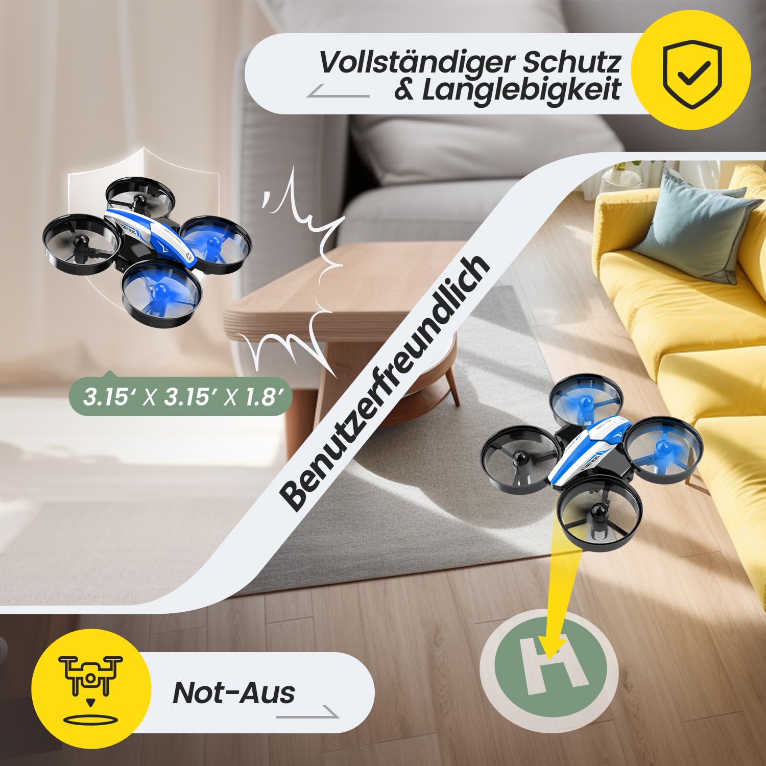 Holy Stone HS210 Mini Drohne für Kinder RC Quadrocopter Nano Drone 3 Akkus 21 Min Flugzeit Auto Höhenhaltung 360° Rollen Kopflos Modus Blau