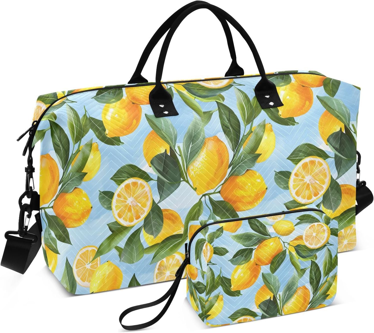 Lemon Travel Gym Bag, Water Color Of Lemons Weekender Overnight Duffle for Women with Toiletry Bag Travel Swim