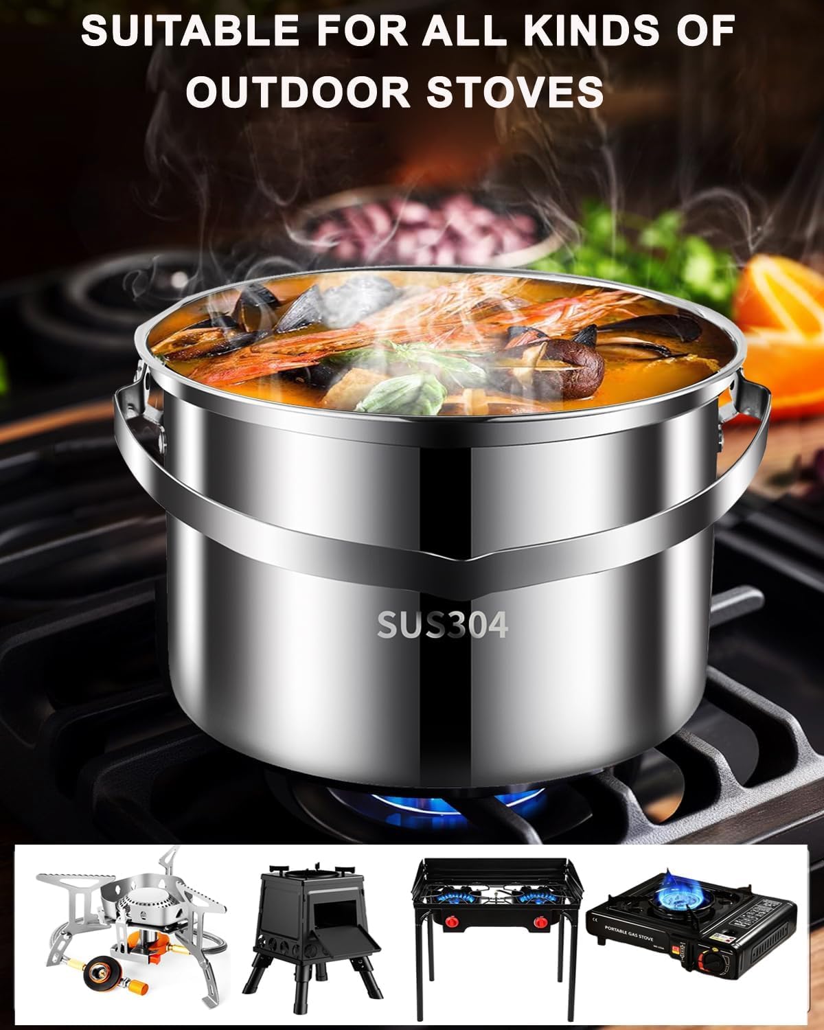 Set di pentole da campeggio, set da cucina da campeggio, in acciaio inox 304, set di pentole e padelle, durevole attrezzatura da campeggio con bollitore per escursioni, cucina all'aperto, picnic