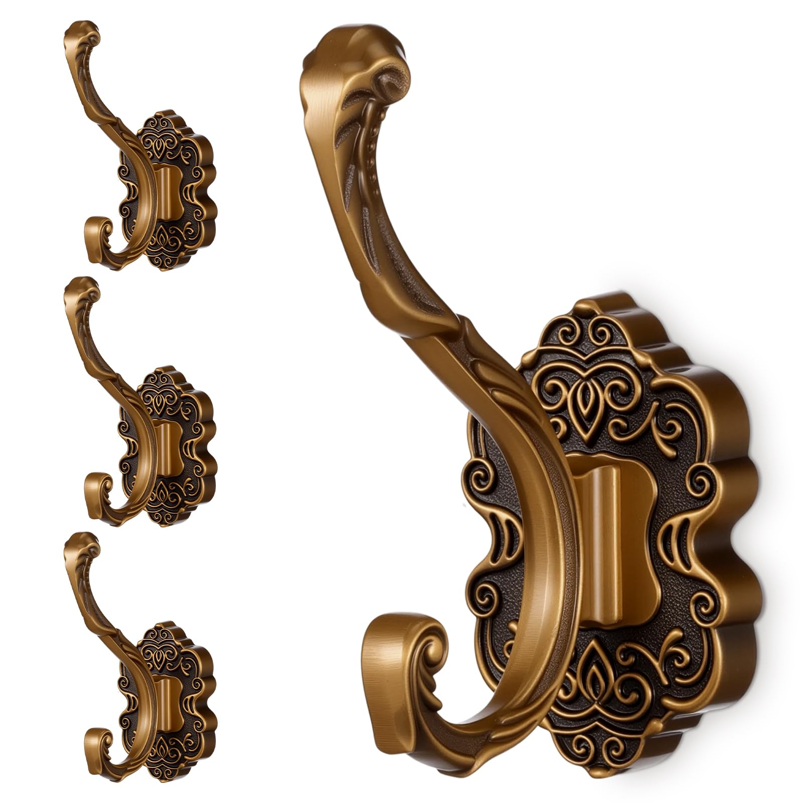 Photo 1 of Afcabakila 4 PCS Antique Gold Vintage Wall Hooks, Heavy Duty Decorative Coat Hooks, Rust Resistant Towel Hook for Hanging Keys, Hats, Bags, and Clothes