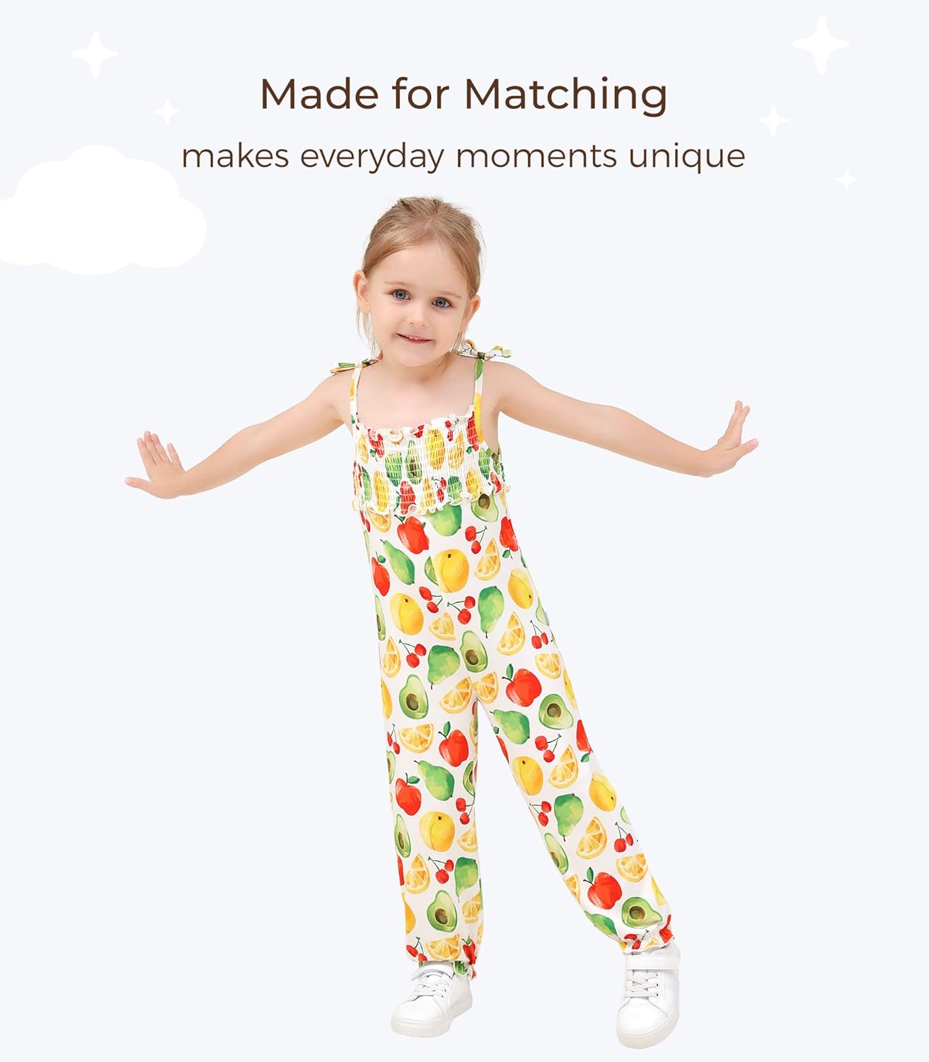 Toddler Girls Jumpsuit-Viscose Made from Bamboo, Sleeveless Bow Romper with Pants Overalls for Kids Summer Playsuit 4T Fruit image 3 of 5 B0D7PDVMQV