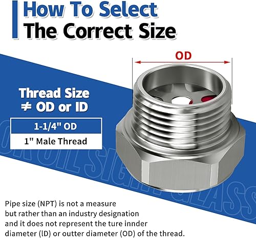 Miniatura 2 de Vista de aceite de acero inoxidable con cabeza hexagonal macho NPT de 1 pulgada, indicador de nivel de líquido, indicador de nivel de aceite,