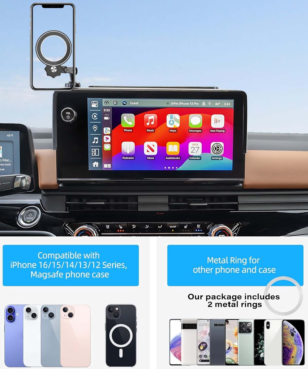 Car Phone Holder for Honda Prologue 2024 2025 Accessories Apply to 11.3 Inch Screen Fixed Clip Magnetic Cell Phone Mount with Dashboard Storage Tray One-Hand Operation