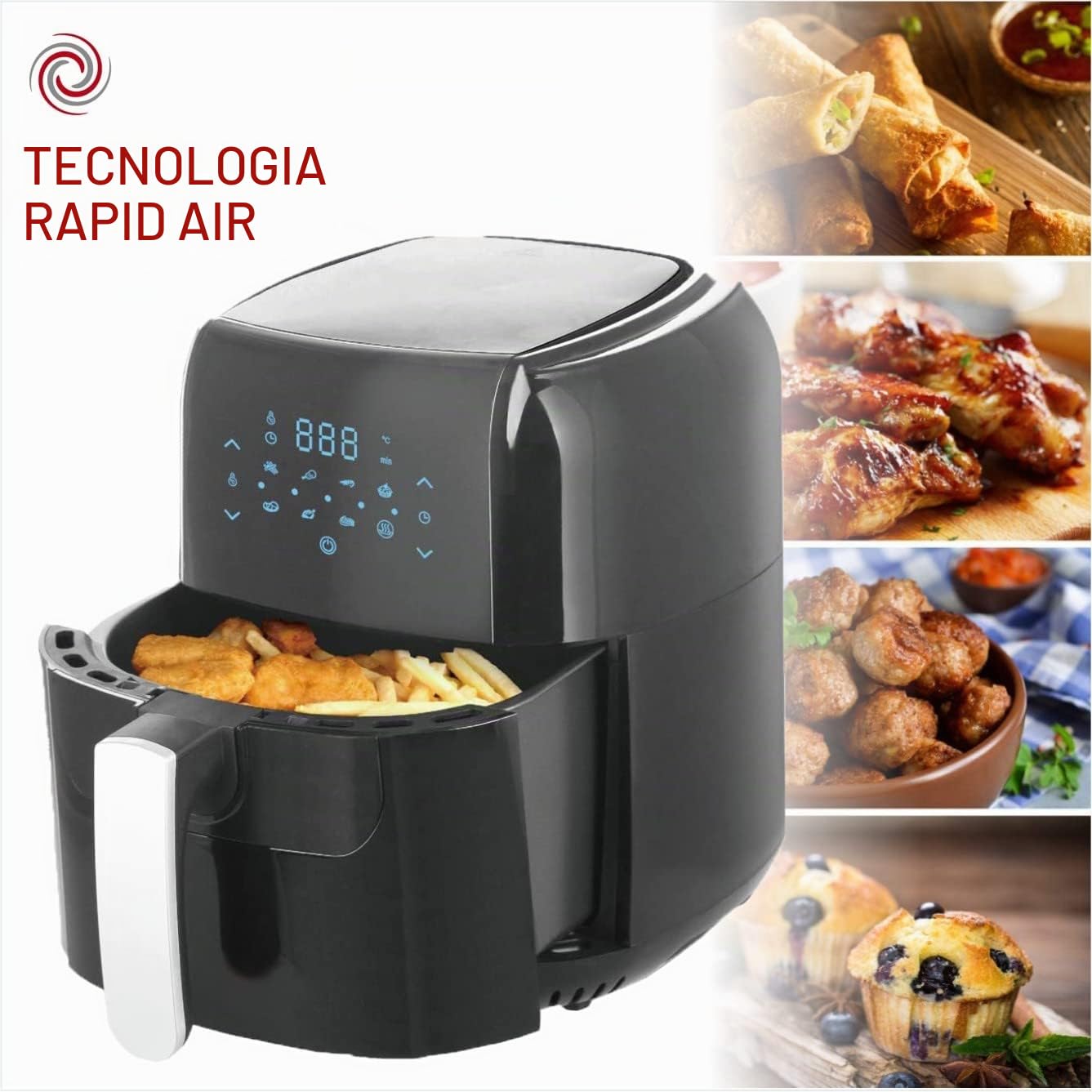 EcoFry 55L719JSN, Friggitrice ad aria calda senza olio, Nero, 5.5 L