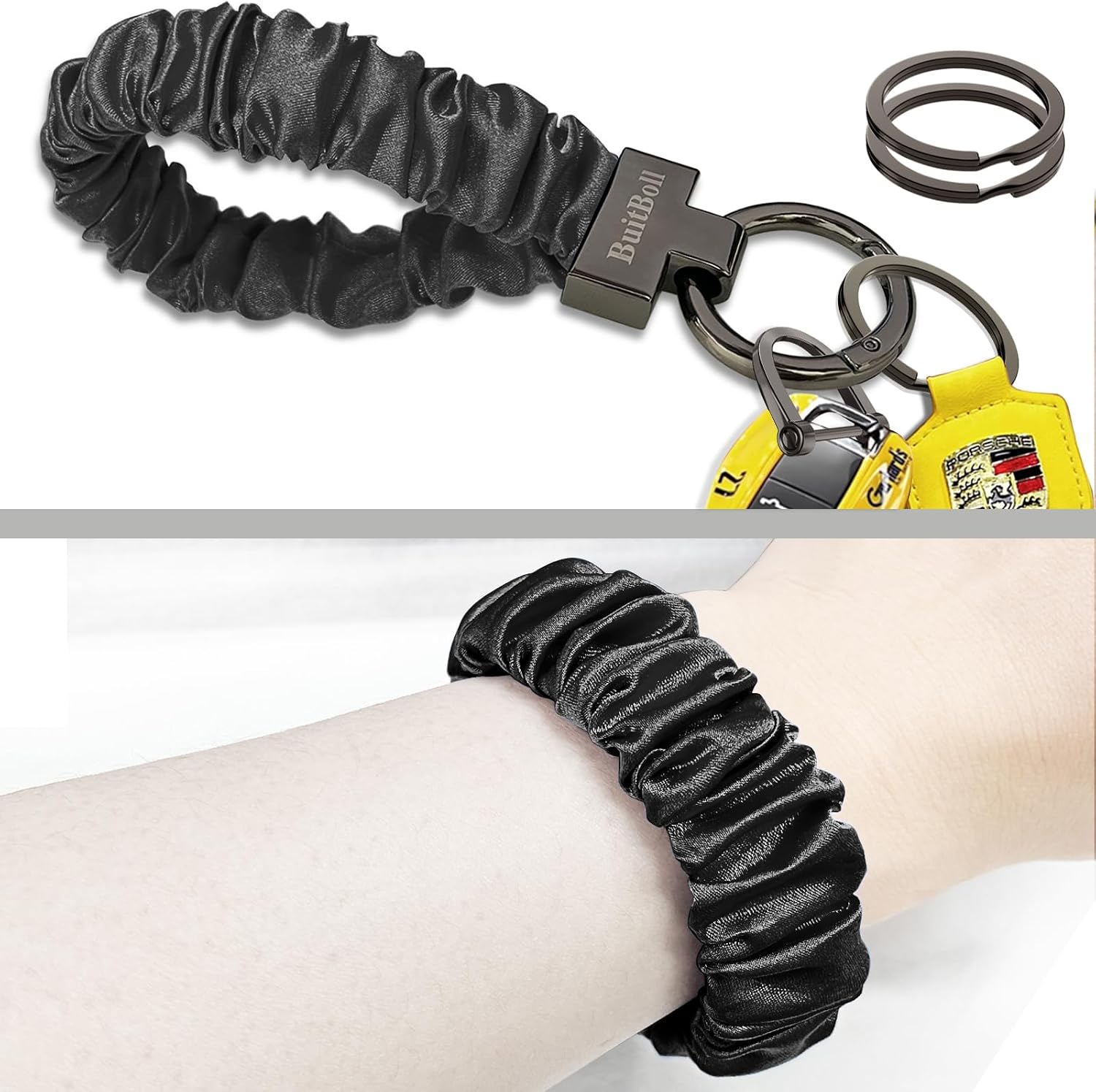 Keychain Wristlet, Stretchy Key Chain with D Key Ring Wrist Bracelet Key Strap for Women Girl Men