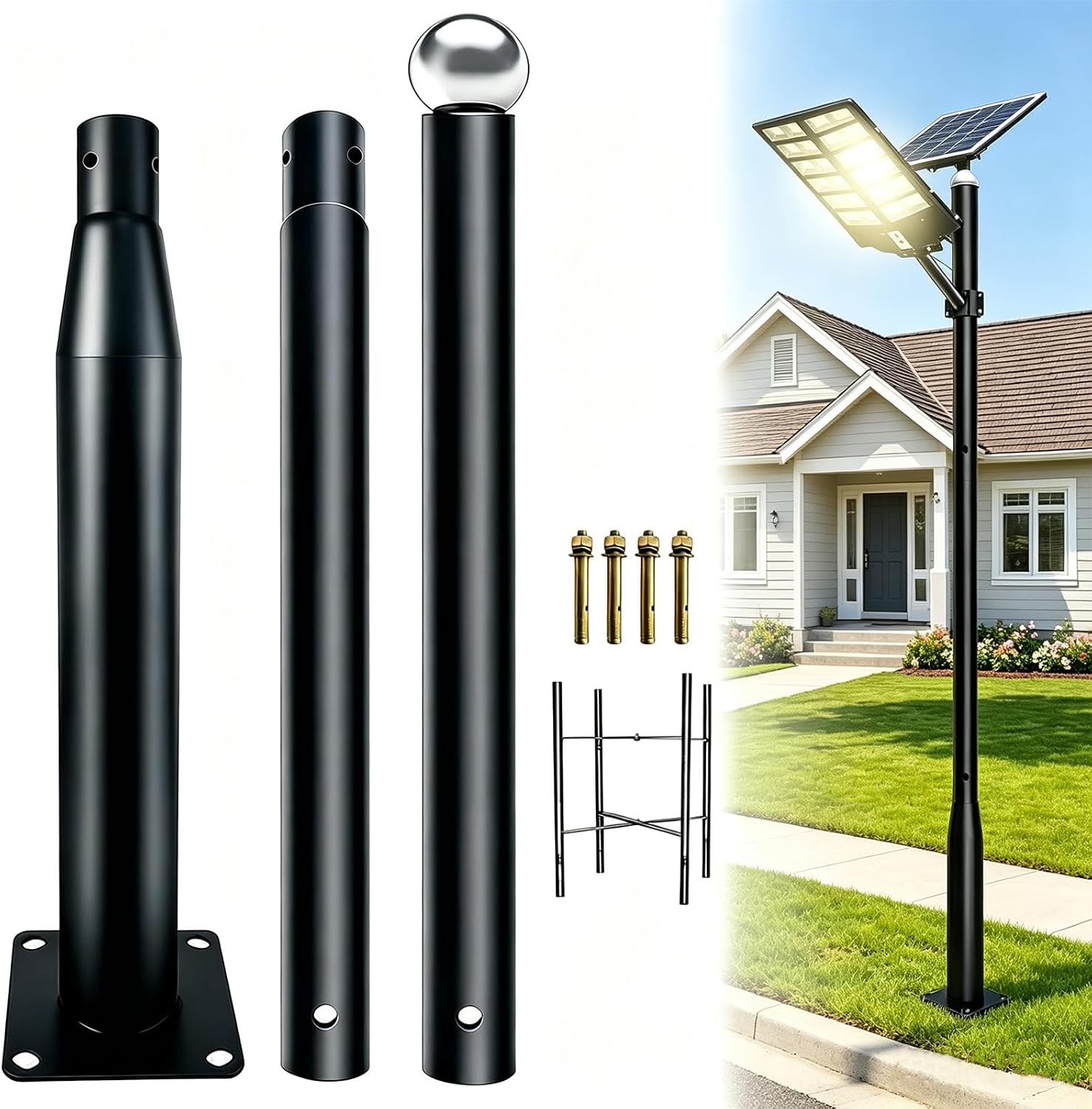 Street Light Pole 10FT，Outdoor Adjustable Street Light Pole，Black
