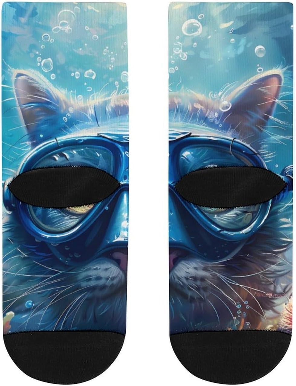 Scuba Diving Cat Knee High Socks Athletic Long Stockings Sport Casual Crew Tube Sock Boot