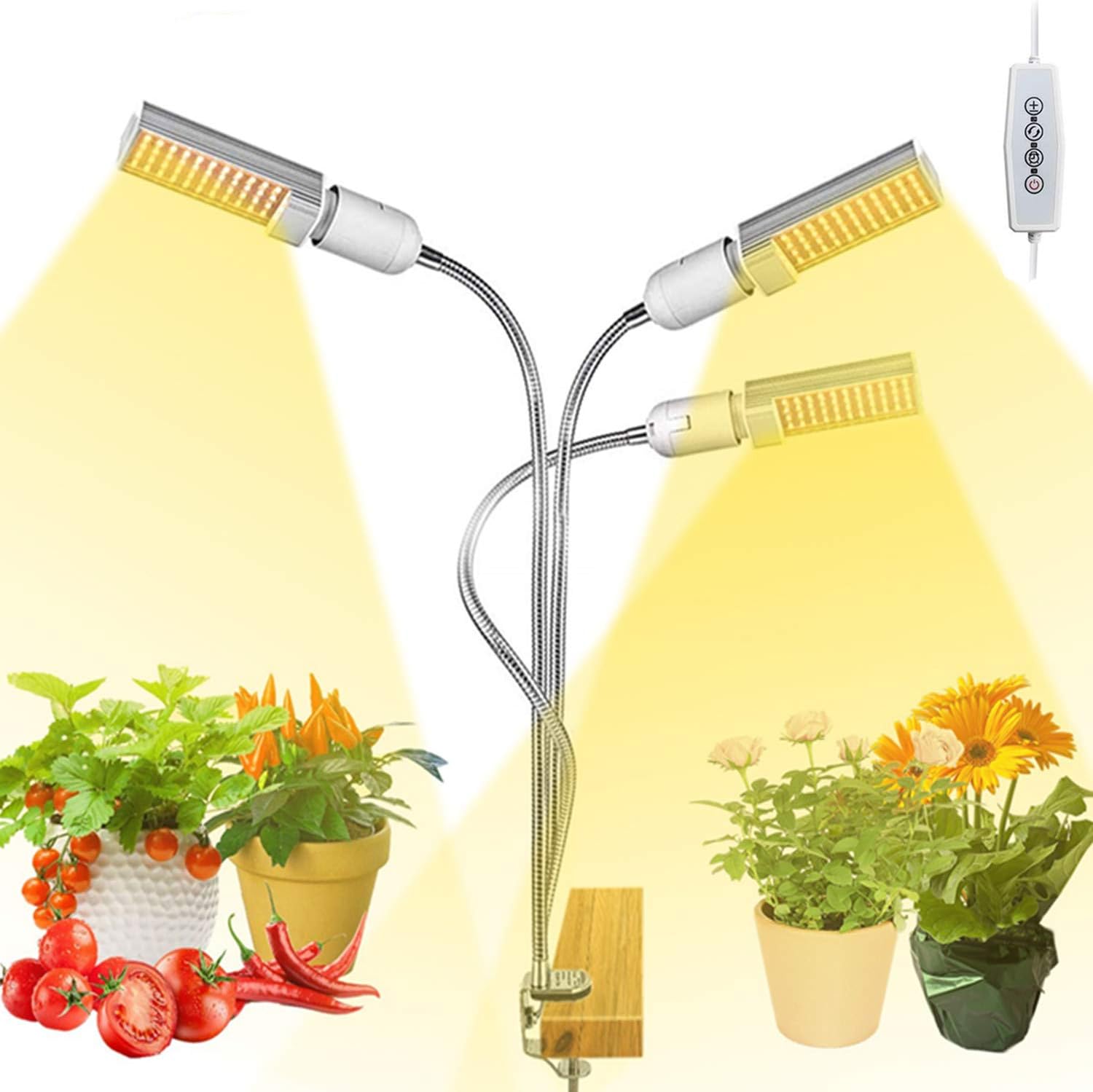 LED Grow Light for Indoor Plant,68W 132 LED Timing Grow Lamp Auto On/Off with 3/6/12H Timer 5 Dimmable Levels 3 Switch Modes Adjustable Gooseneck(68W 3 Heads Light)