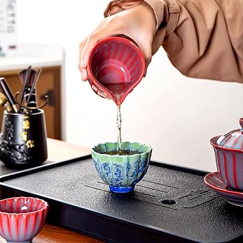 Chinese Tea Cup, 4 oz Floral Shaped Ceramic Cup for Tea and Coffee, Dishwasher & Microwave Safe, Art Deco & Elegant Tea Gifts for Women (Green)