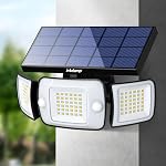 Intelamp Solaire Motion Sensor Lights Outdoor, 3-Head LED Lumière d'inondation de sécurité, 6000mAh 1200LM Double PIR, IP65 Lampe murale solaire étanche et réglable pour garage Yard Driveway Patio