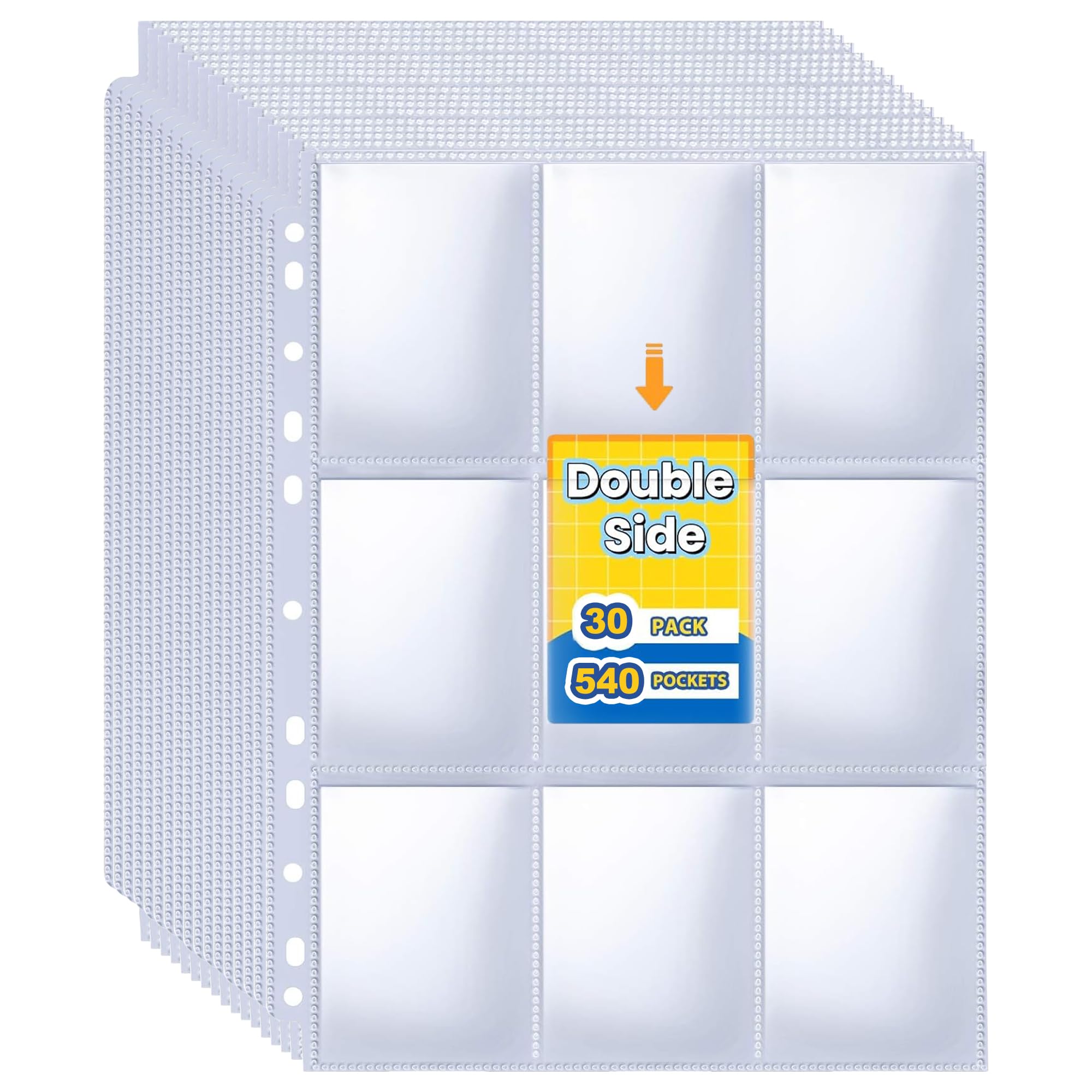 30 Pack 9 Pocket Page Protector, 540 Double Side Trading Card Sleeves Pages Baseball for 3 Ring Binder