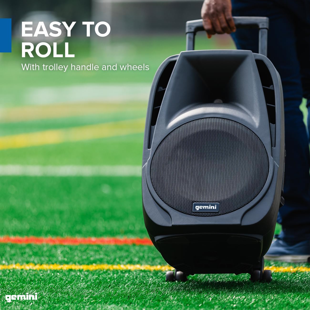 Gemini Sound ES-15TOGO Wireless Portable Bluetooth Streaming Professional DJ PA System Trolley Active 800 Watts Speaker with Dual Mic Jacks SD Card and USB Port with 2 Wireless Mic Bundle,Black