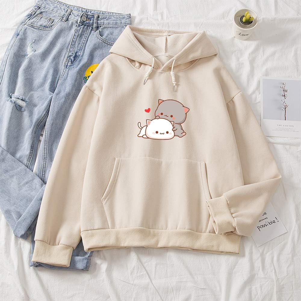 Women Kawaii Cartoon Cute Cat Graphic Casual Cotton Pullover Hoodies Sweatshirt - Image 2