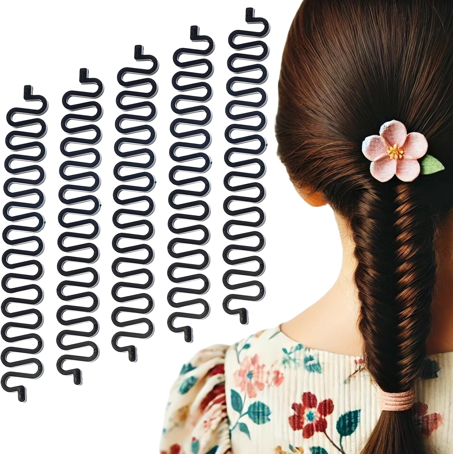 Jaasuee 5 Pcs Hair Braiding Tool with Hook, Magic Twist Roller Bun Maker, DIY Hair Styling Accessories for Creating Elegant Hairstyles, Suitable for All Hair Types (Black)