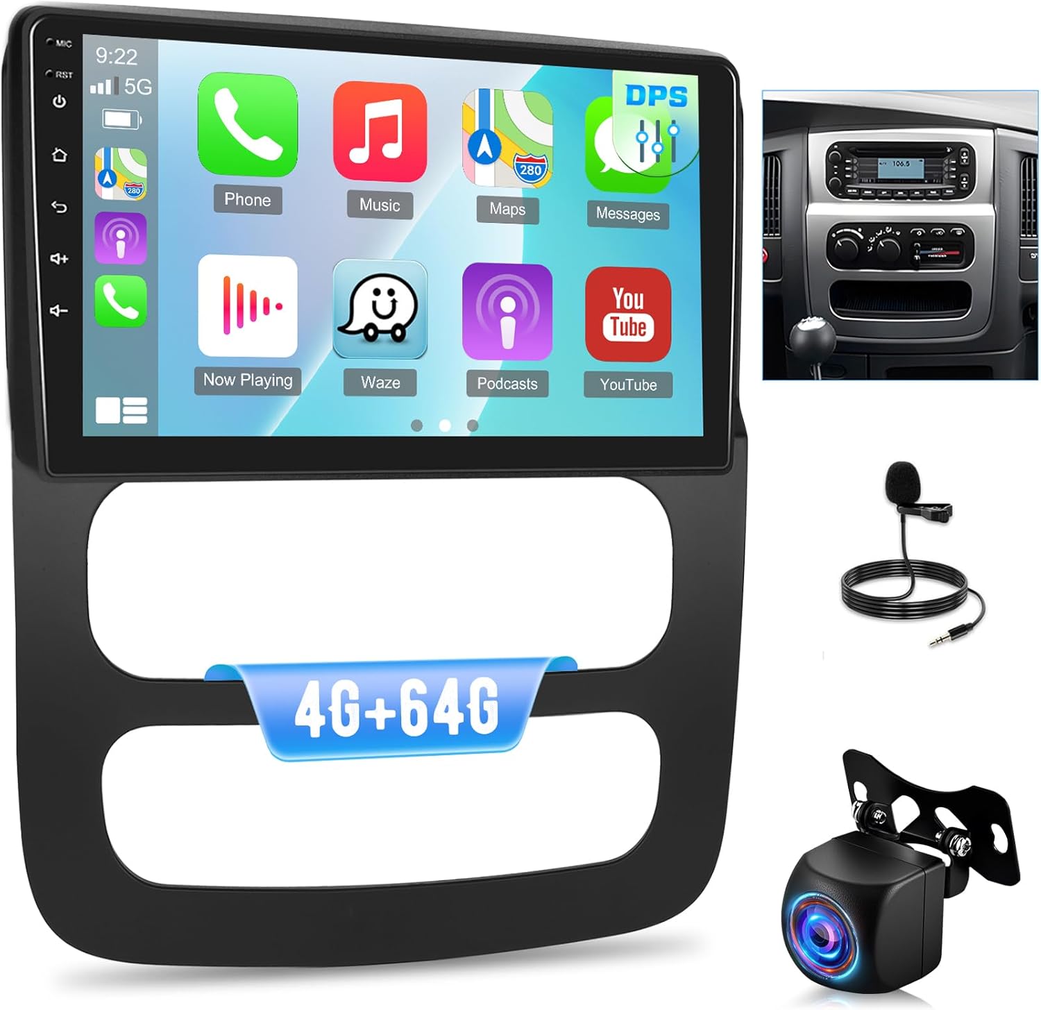 [4G+64G] 9 inch Screen for Dodge Ram Radio 1500 2500 3500 2002 2003 2004 2005, Android Ram Car Stereo, Carplay/Android Auto/32 EQ Audio/1280 * 720 Screen/SWC/Bluetooth/WiFi