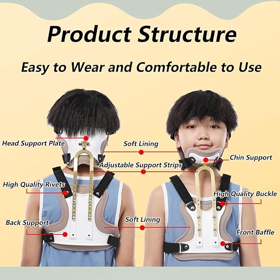 Children Cervical Rehabilitation Brace, Spine Orthosis Neck Brace Collar Head and Neck Chest Orthosis Cervical Thoracic Halo Brace U Lumbar Support, Angle Adjustable Breathable.