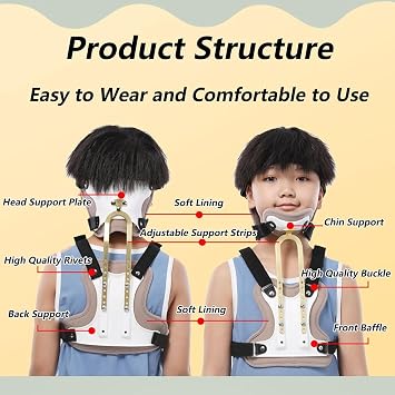 Children Cervical Rehabilitation Brace, Spine Orthosis Neck Brace Collar Head and Neck Chest Orthosis Cervical Thoracic Halo Brace U Lumbar Support, Angle Adjustable Breathable.