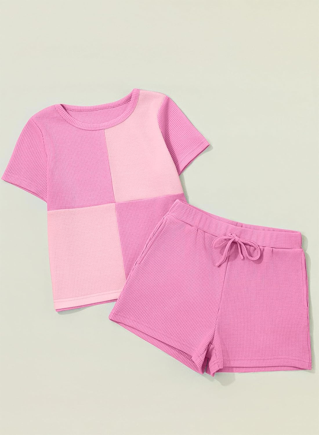 blibean Girls Summer Clothes Sets Kids Waffle Colorblock Outfits Size 6-15 Years - Image 5