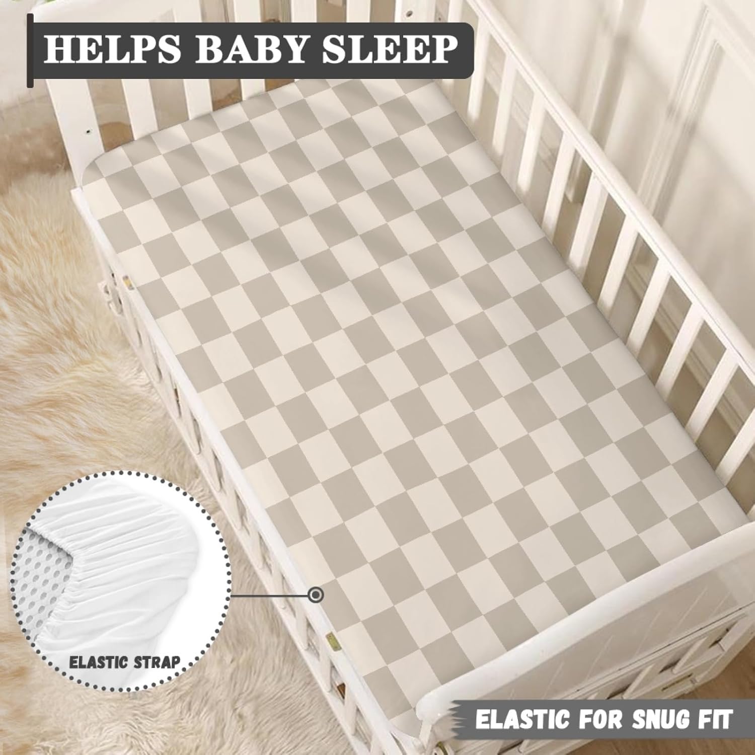 Checkered Baby Crib Sheets for Boys Girls Plaid Geometric Gingham Fitted Crib Sheet for Standard Crib and Toddler Mattress Checkerboard Grid Baby Mattress Sheets Toddler Bed Sheet 52x28x8 in