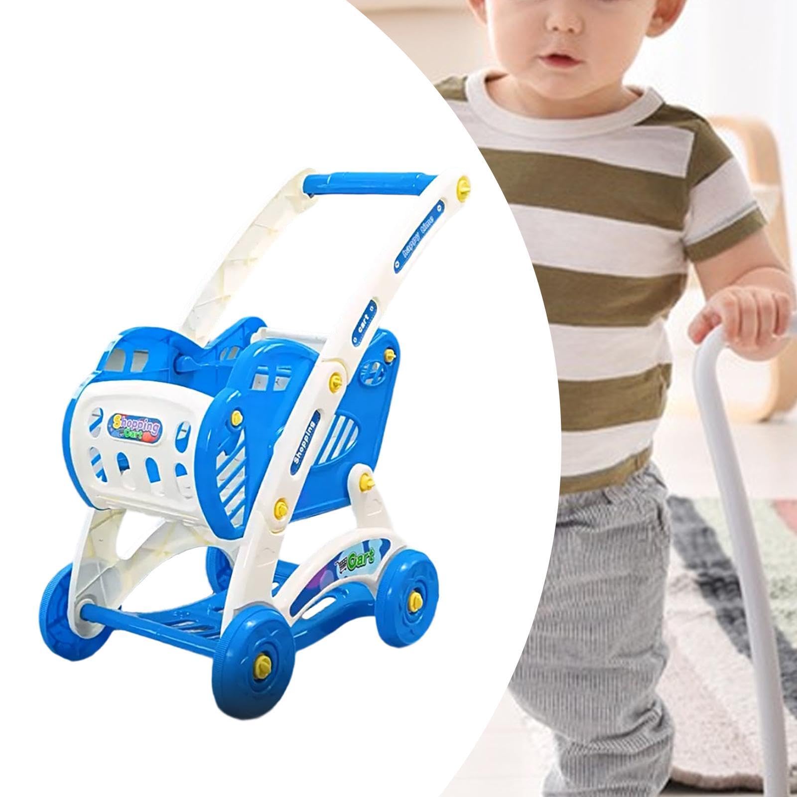 Gralara Carrito de Compras de Juguete Carro Supermercado Trole Juguete Cesta Infantil Juego de Simulación Material PP Ligero Altura Regulable Gran Capacidad a, Azul