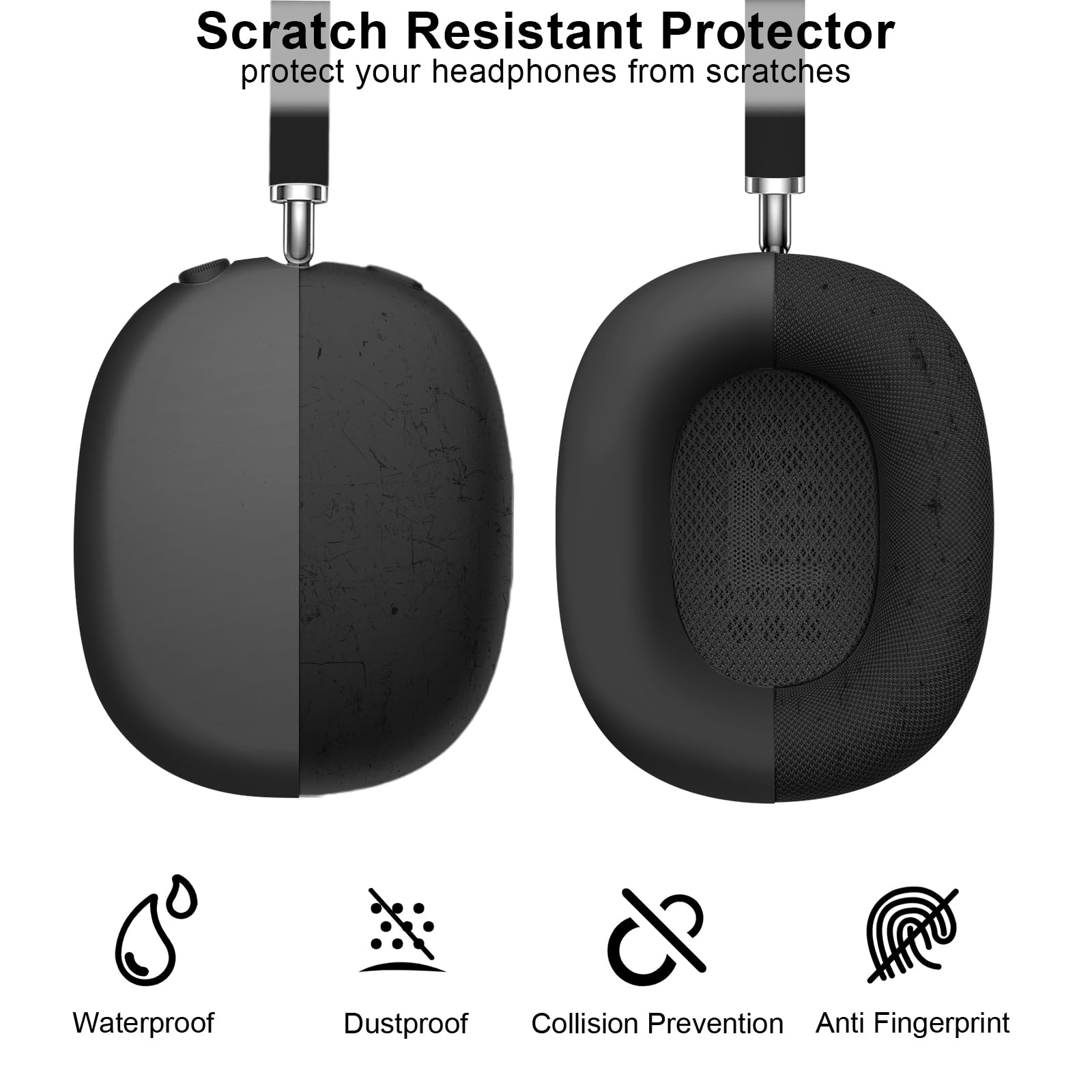 Ainiv Silikonowe etui ochronne na słuchawki Airpods Max (zestaw 3-częściowy) - (opaska + osłona + nauszniki) - czarne | Nakładka na uszy i opaska na głowę