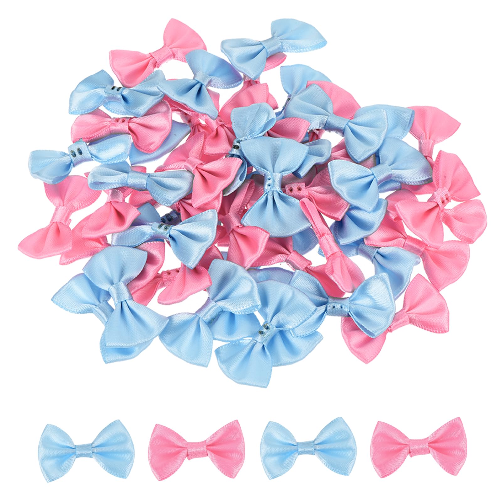 QUARKZMAN 50 Piezas de Lazos Rojo Rosa Claro y Azul 3.8 X 2.5 Cm Mini Moño para Manualidades Lazos de Satén Pequeños a Granel para Costura DIY Scrapbooking Decoración del Hogar