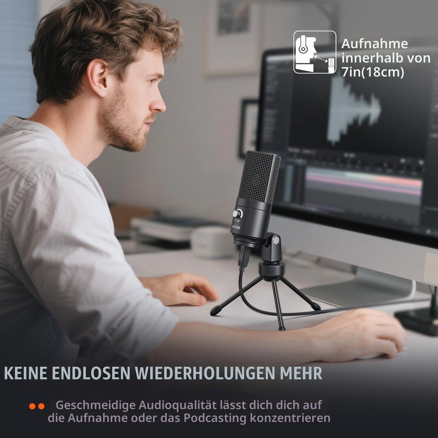 Fifine USB-Podcast-Kondensatormikrofon für Laptop, Keine Soundkarten-Schnittstelle und Phantomspeisung erforderlich. (K669)