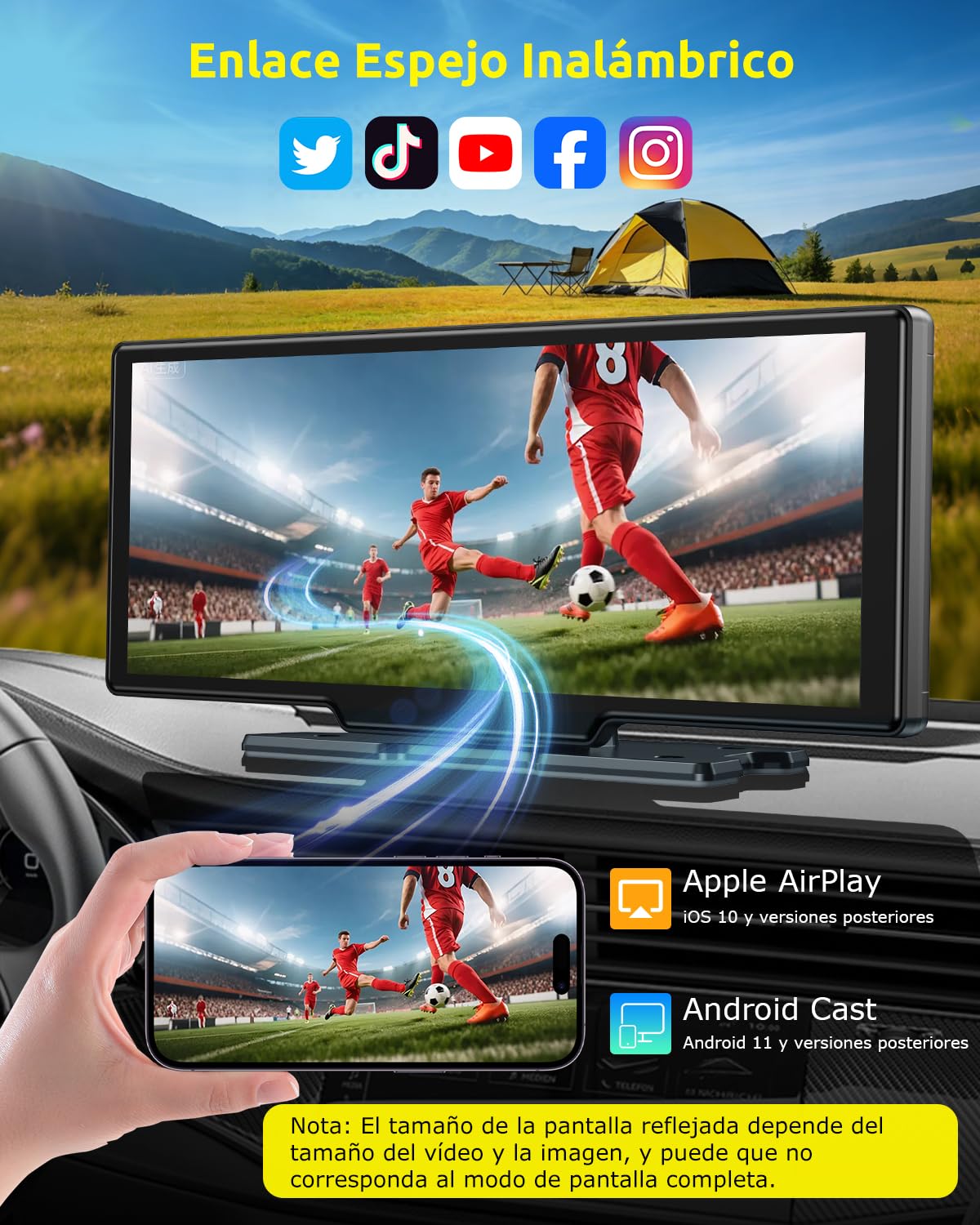 ESSGOO Pantalla Coche 10.26 Pulgadas Carplay y Android Auto Inalámbrico con 4 Sensor de Presión de Neumáticos Cámara Frontal 4K Trasera 1080P,IPS Táctil,Bluetooth,Mirror Link,Control por Voz,64GB TF
