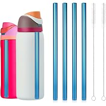 Lyreh 4pcs Straw Replacement for Owala Water Bottle 24oz/32oz, Metal Stainless Steel Reusable with 2pcs Straw Brushes Water Bottle AccessoriesBlue
