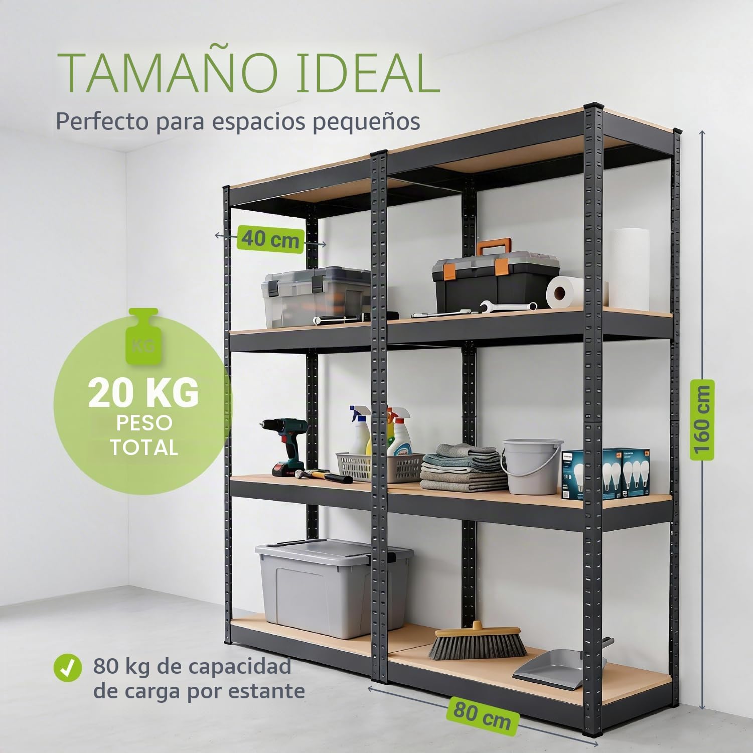 Juskys Juego de 2 estanterías de Almacenamiento Easy 160x80x40cm (AlxAxP) | 640kg de Capacidad de Carga | 8 estantes | Estantería metálica para Cargas Pesadas Estantería de Encaje para sótanos Gris