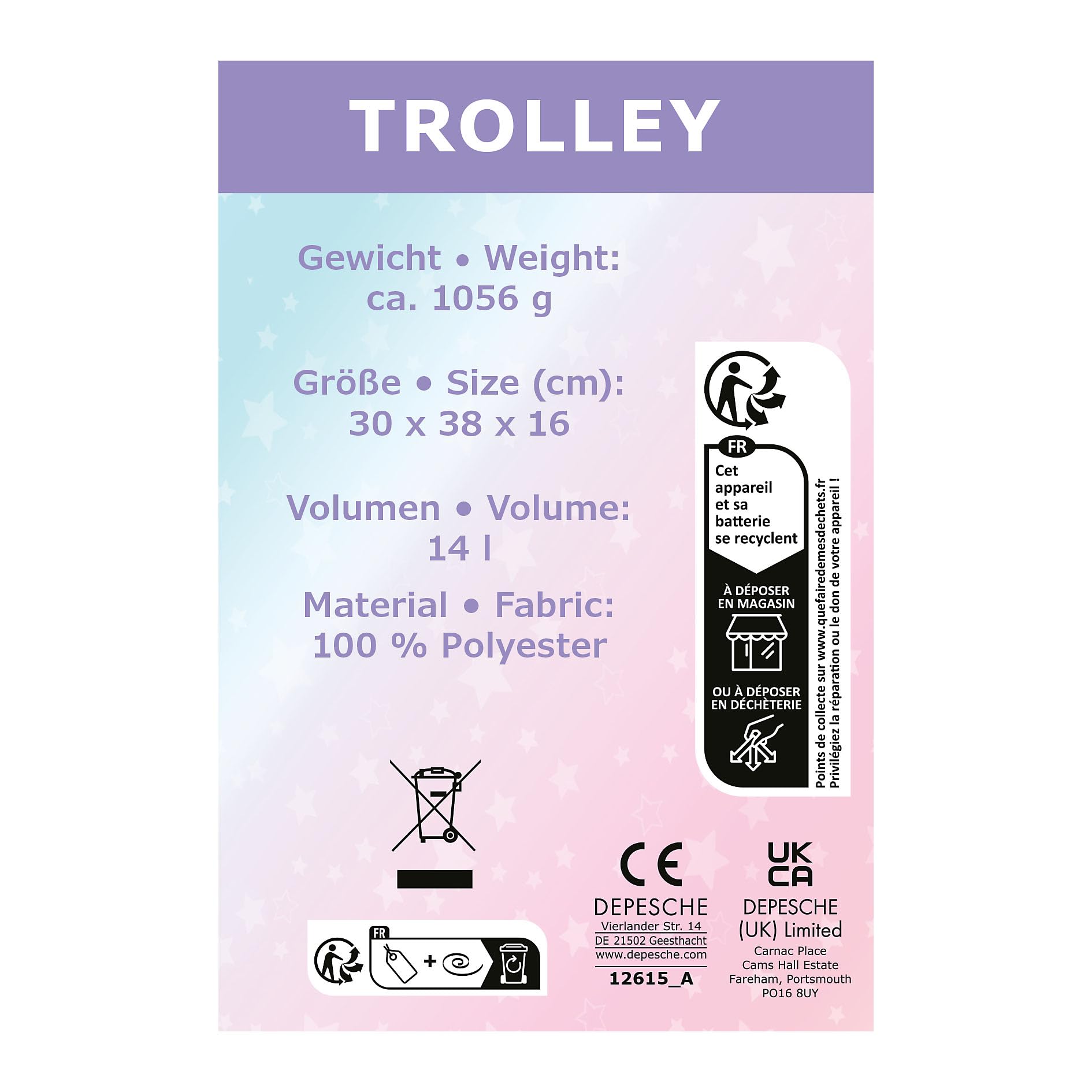 Depesche 12615 Ylvi - Trolley mit blinkenden LED Rollen, Kinderkoffer mit Teleskopgriff, ca. 38 x 30 x 16 cm