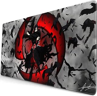 WORKSDUO Anime Naruto Akatsuki Uchiha Itachi Sharingan Gaming Keyboard and Mouse Pad Large Extended Gamer Mouse Pad Non-Slip Rubber Full Desk Mouse Pad for Computer Laptop Office 31.5 x 15.7 Inches