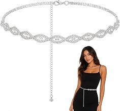Glitter Belt for Evening Dress Chain Belt Silver Rhinestone Glitter Waist Belt for Women Dresses Jeans