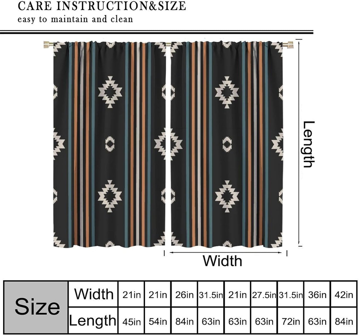Western Aztec Curtains Native American Retro Tribal Navajo Art Printed Blackout Window Drapes for Bedroom Living Room Kitchen Decor Fabric Set 2 Panel 42x45 Inch 80% Shading Rate