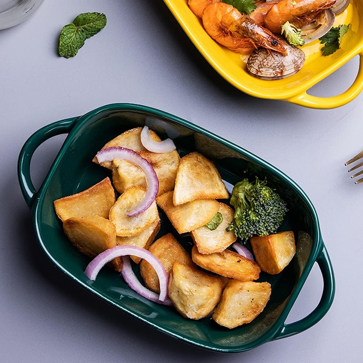 Baking Tray,Ceramic Bakeware,Porcelain Rectangular Baking Dish, Baking Pan Lasagna Pan Serving Bakeware 9 X 4.9 X 2 Inches, Set of 2,B (Color : B) (Color : C) (Color : B)