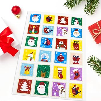 24 Adet Kare Y lba  Etiketi   4x4 cm Noel Sticker Seti | Kare  ekilli Yeni Y l Hediye Paketleme Etiketleri, Advent Calendar, Renkli Noel S sleme Stickerlar