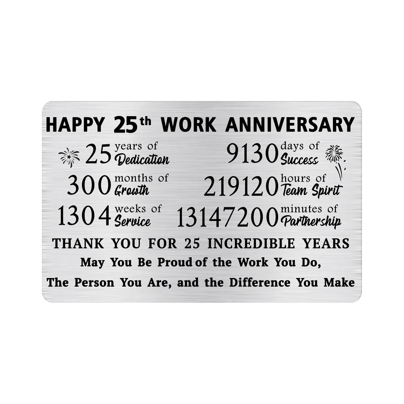 Alotozo 25 Year Work Service Wallet Card - 25 Years of Service Appreciation Gift for Men & Women - Happy 25th Work Anniversary Card for Employee/Coworker