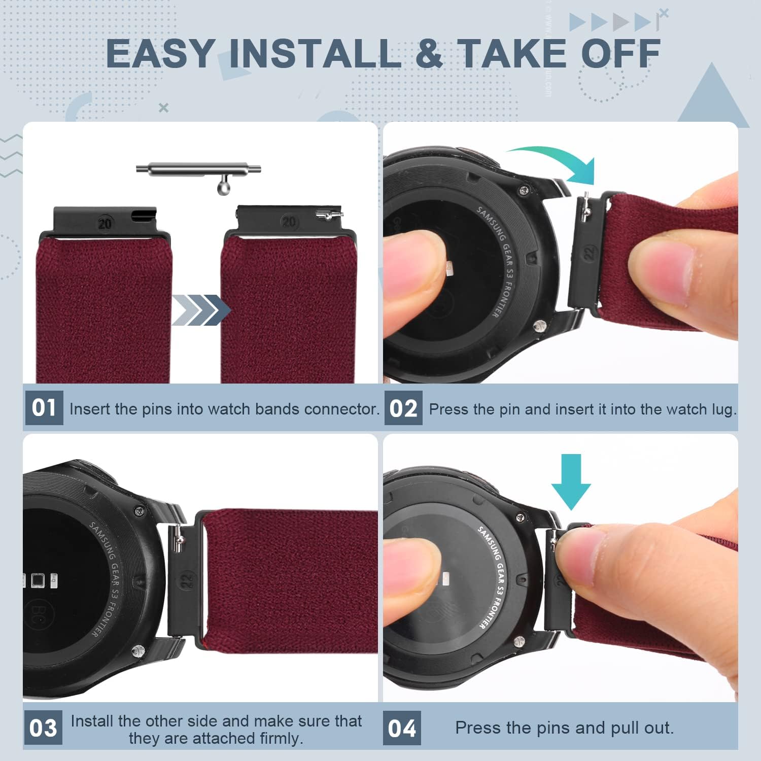 22mm Elastic Nylon Bands Compatible with Samsung Galaxy Watch 3 45mm/Galaxy Watch 46mm/Gear S3 Frontier/Classic/Garmin Venu 3/Vivoactive 4, 10Pack Stretchy Adjustable Sport Straps for Men Women - Image 5