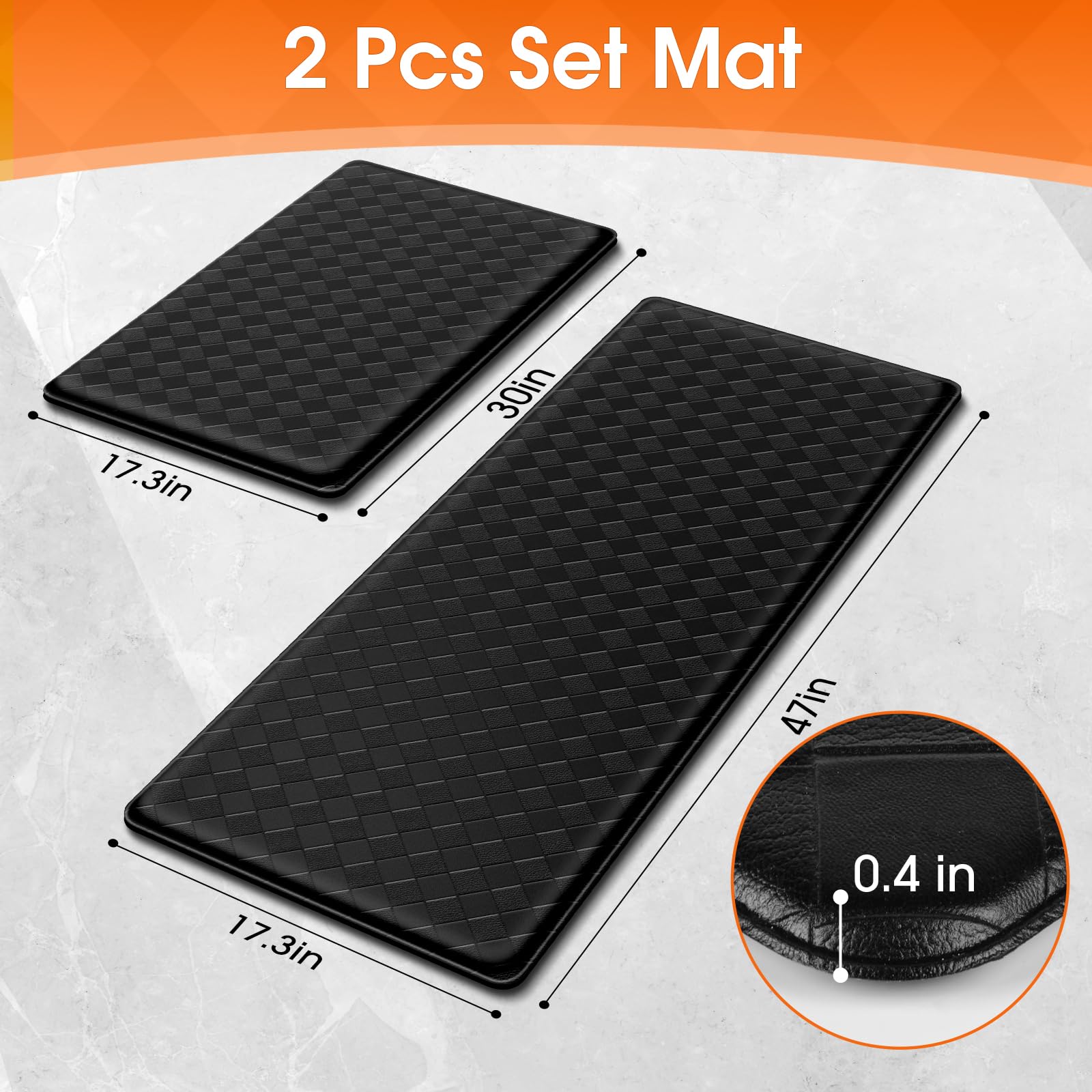 Kitchen Mats, 2PCS Kitchen Rugs, Cushioned Anti Fatigue Kitchen Mats for Floor, Non-Slip Standing Sink Mat, Waterproof Kitchen Rug Set for Kitchen Floor Office,17.3"×30"+17.3"×47" Black