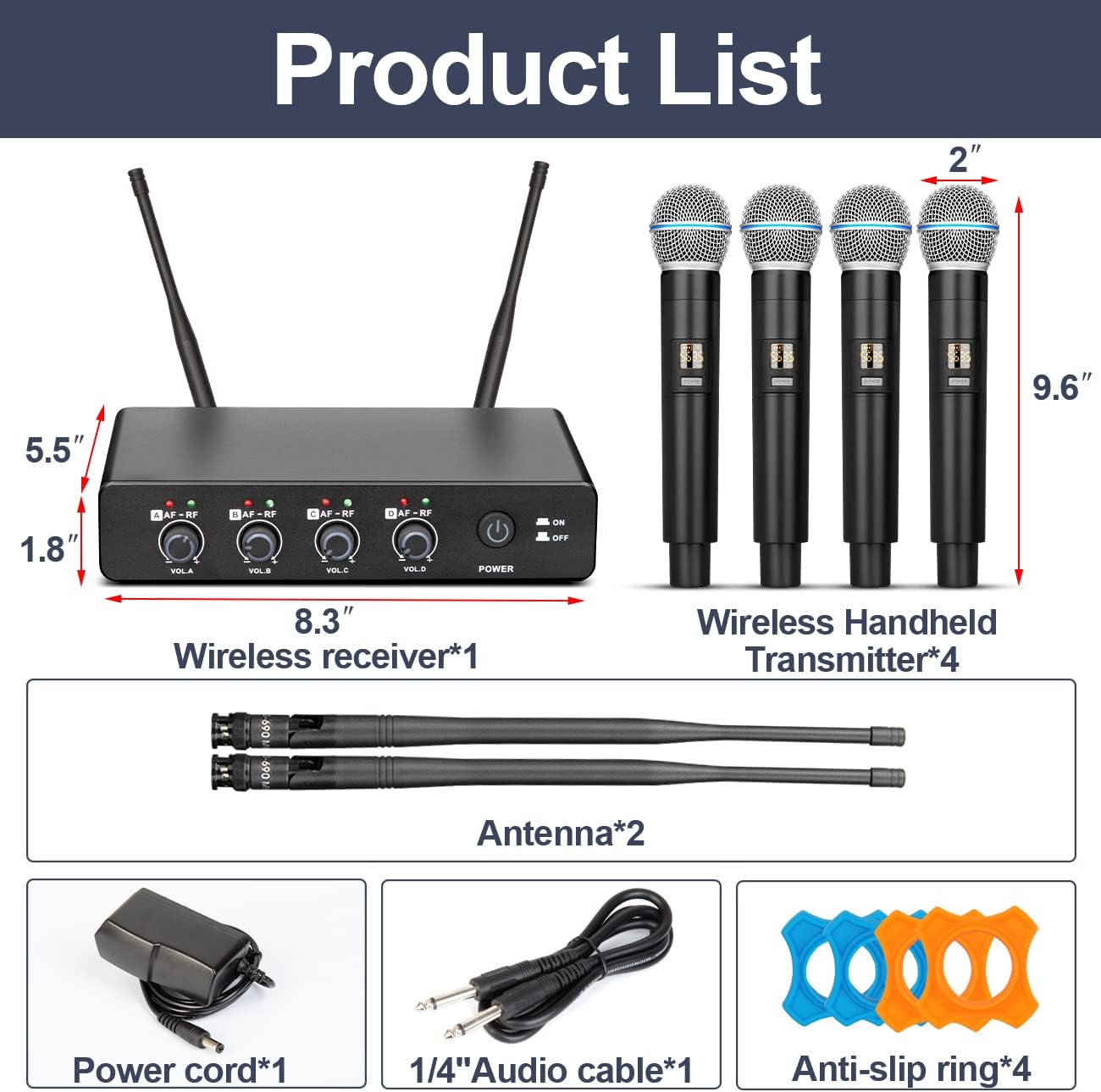 Depusheng R4 Karaoke Wireless Microphones Professional 4 Channels Handheld Wireless Microphone System Metal Dynamic Mic for Karaoke Singing, House Party, Church, Performance - Image 8