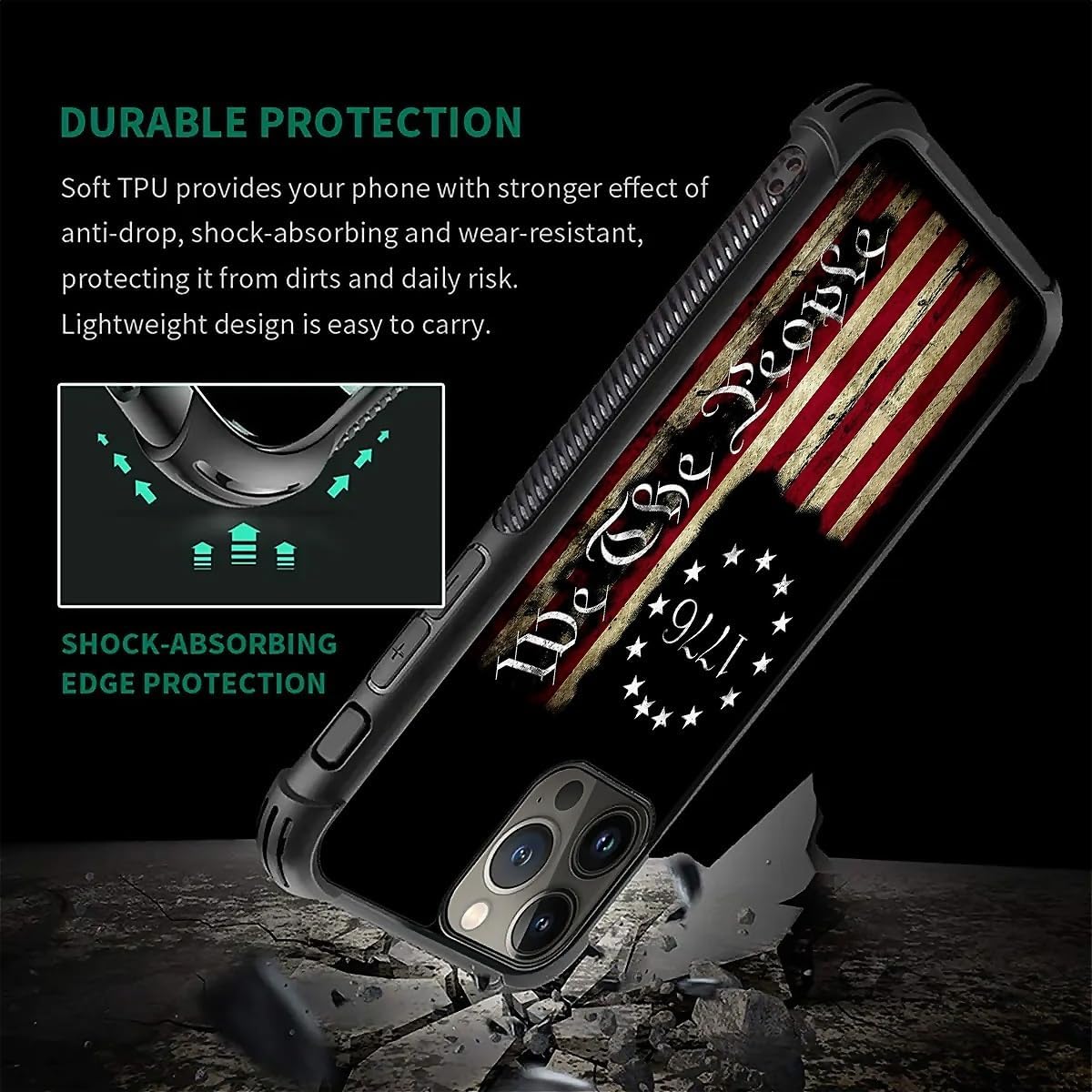 Phone Case Compatible with iPhone 16 Pro Max- Wireless Charging Compatible,SS American Classic Flag TPU Bumper and Hard PC Pattern Back Case - Image 5