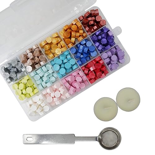 Miniatura 6 de 624 cuentas de cera de sellado colorido macarona con 4 velas de té y 1 cuchara de fusión de cera