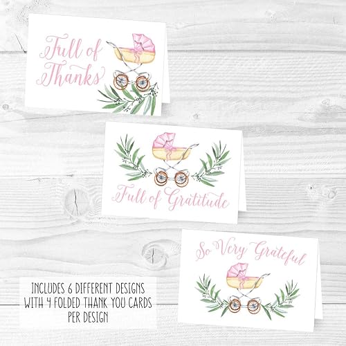 Miniatura 6 de Hadley Designs 24 tarjetas de agradecimiento para baby shower de carruaje rosa con sobres, nota de agradecimiento para niña, regalo de 4 x 6