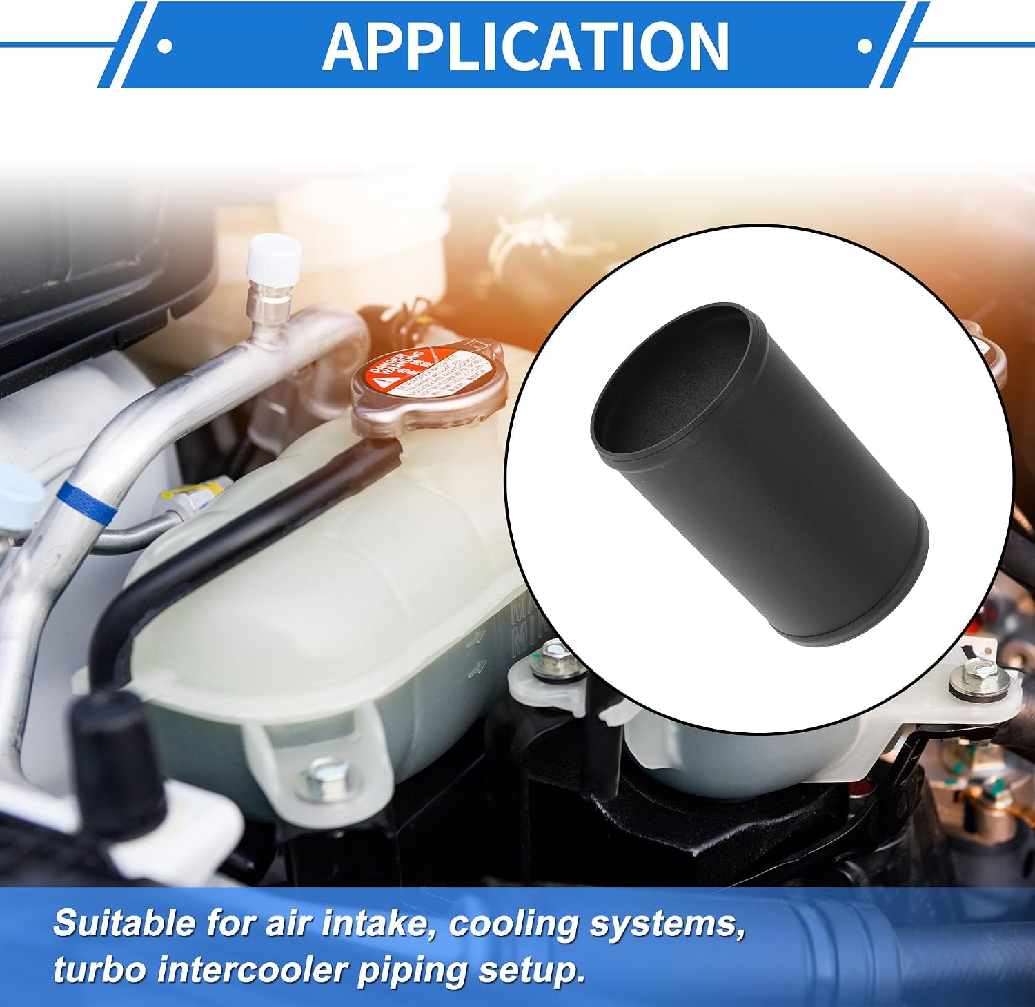 3.5" OD Straight 6064 Aluminum Alloy Tube Intercooler Pipe Surface Blasting Air Intake Connection Hose W/Double Bead Roll 5.9" Length Black